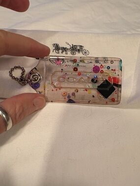 COACH Clear Plastic Confetti Bag Hangtag Charm Keychain with Multicolor Accents